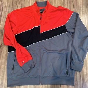 Oakley Mens Track Jacket Red Gray Color Block Full